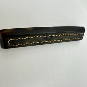 Antique Victorian 1870s Pique "faux" tortoise shell 14kt gold inlay brooch